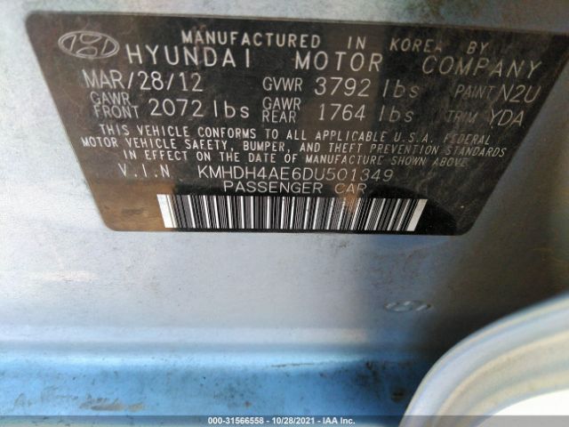 Photo 8 VIN: KMHDH4AE6DU501349 - HYUNDAI ELANTRA 