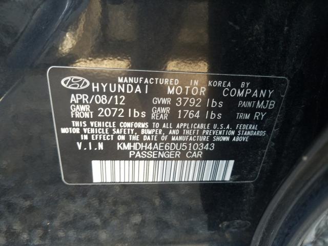 Photo 9 VIN: KMHDH4AE6DU510343 - HYUNDAI ELANTRA GL 