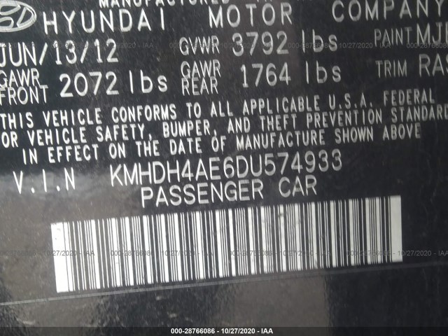 Photo 8 VIN: KMHDH4AE6DU574933 - HYUNDAI ELANTRA 