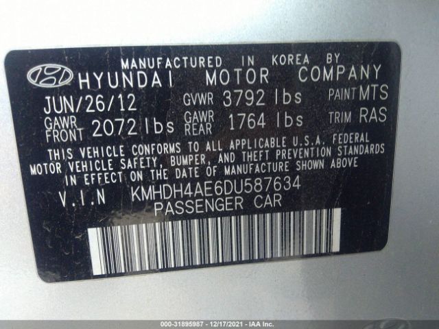 Photo 8 VIN: KMHDH4AE6DU587634 - HYUNDAI ELANTRA 