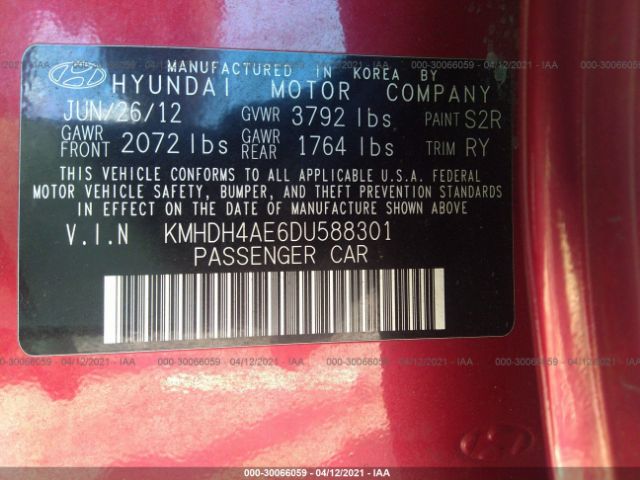 Photo 8 VIN: KMHDH4AE6DU588301 - HYUNDAI ELANTRA 