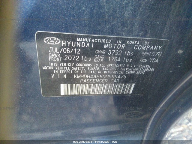 Photo 8 VIN: KMHDH4AE6DU599475 - HYUNDAI ELANTRA 