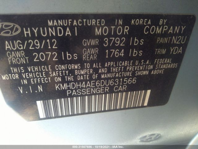 Photo 8 VIN: KMHDH4AE6DU631566 - HYUNDAI ELANTRA 