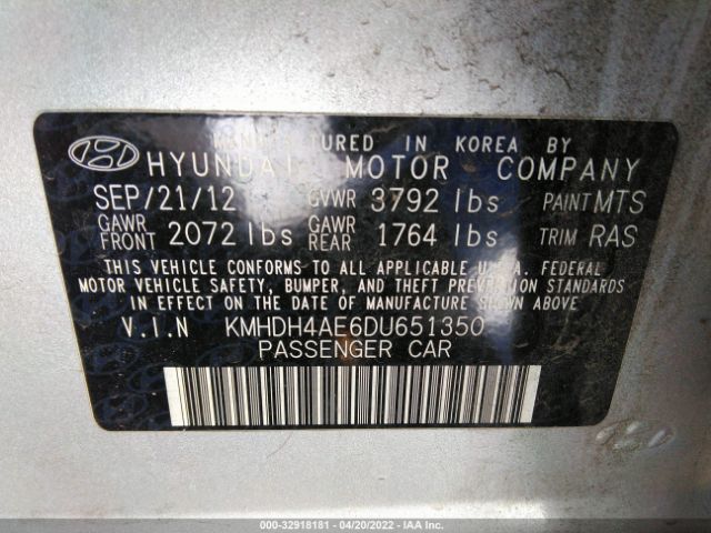 Photo 8 VIN: KMHDH4AE6DU651350 - HYUNDAI ELANTRA 