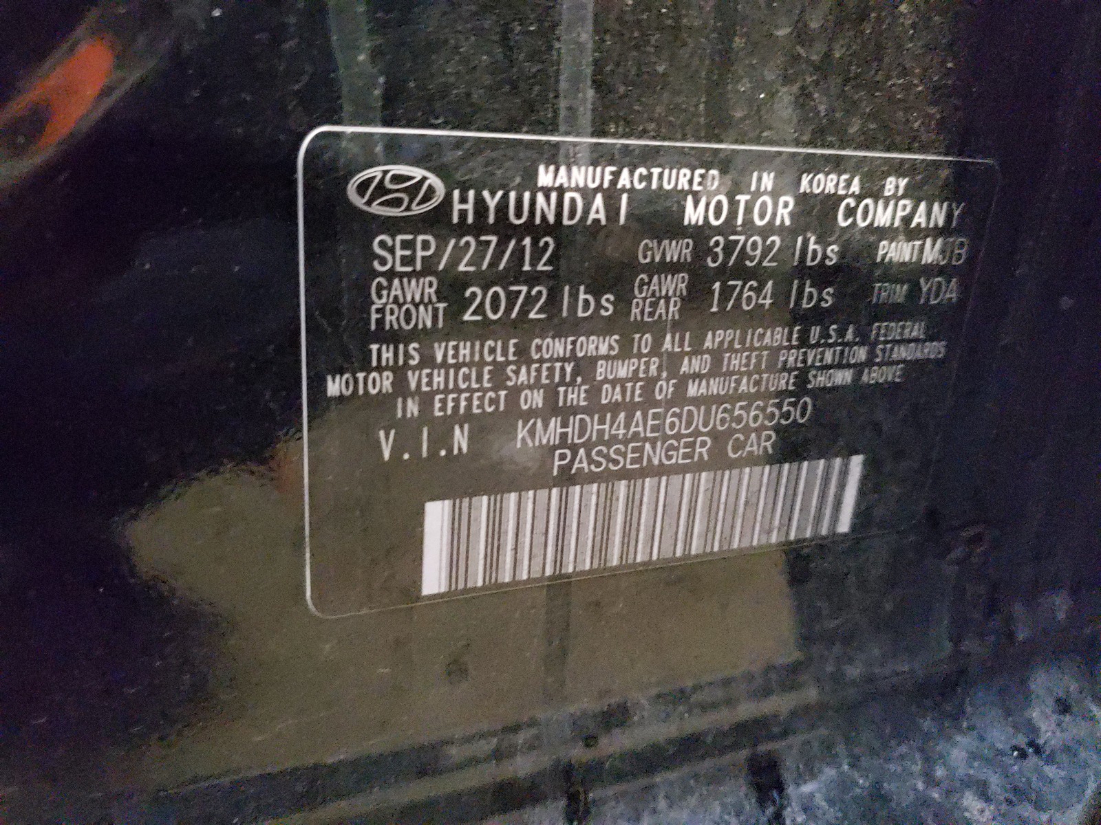 Photo 9 VIN: KMHDH4AE6DU656550 - HYUNDAI ELANTRA GL 