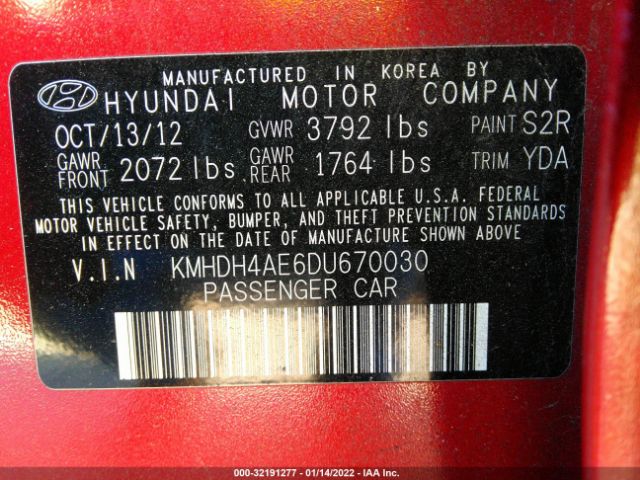 Photo 8 VIN: KMHDH4AE6DU670030 - HYUNDAI ELANTRA 