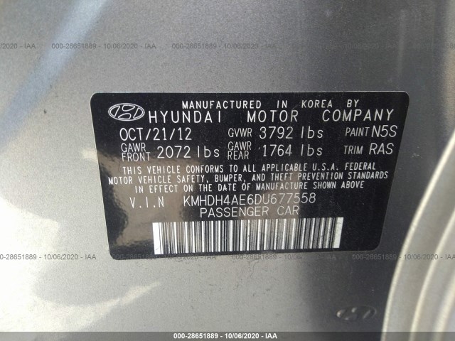 Photo 8 VIN: KMHDH4AE6DU677558 - HYUNDAI ELANTRA 