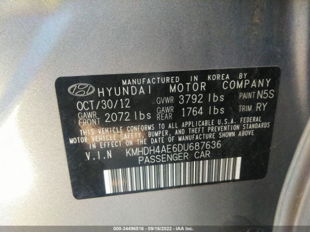 Photo 8 VIN: KMHDH4AE6DU687636 - HYUNDAI ELANTRA 