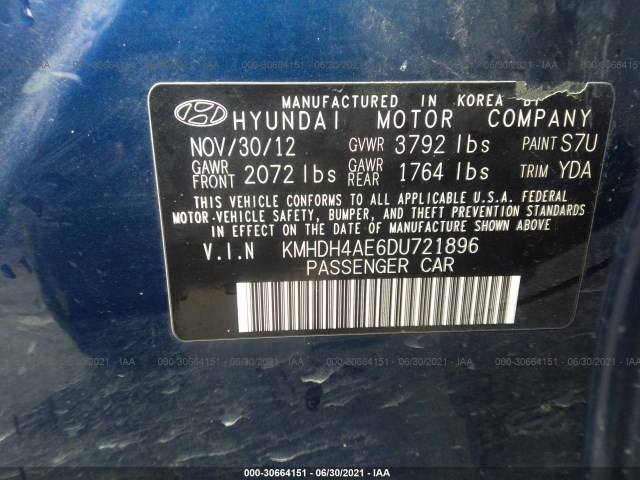 Photo 8 VIN: KMHDH4AE6DU721896 - HYUNDAI ELANTRA 