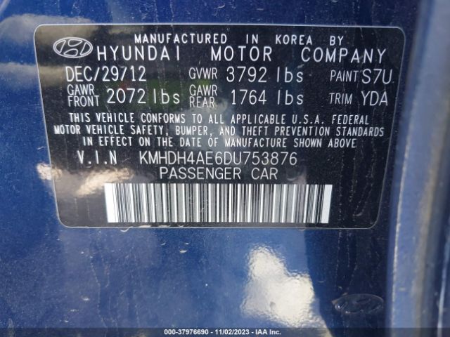 Photo 8 VIN: KMHDH4AE6DU753876 - HYUNDAI ELANTRA 