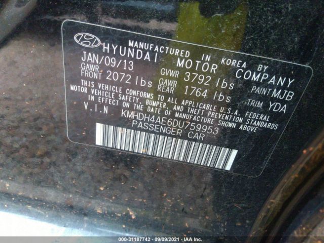 Photo 8 VIN: KMHDH4AE6DU759953 - HYUNDAI ELANTRA 