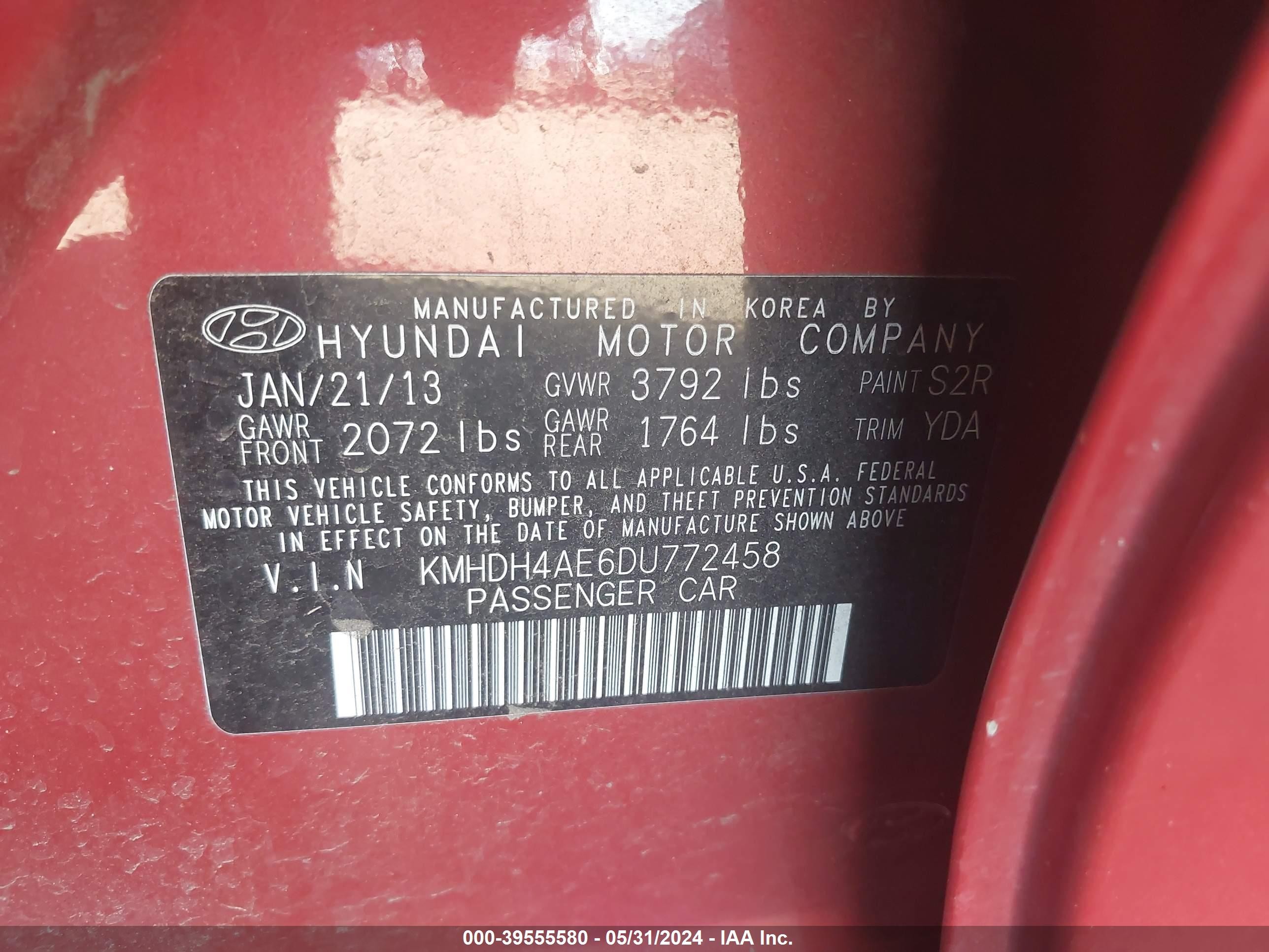 Photo 8 VIN: KMHDH4AE6DU772458 - HYUNDAI ELANTRA 