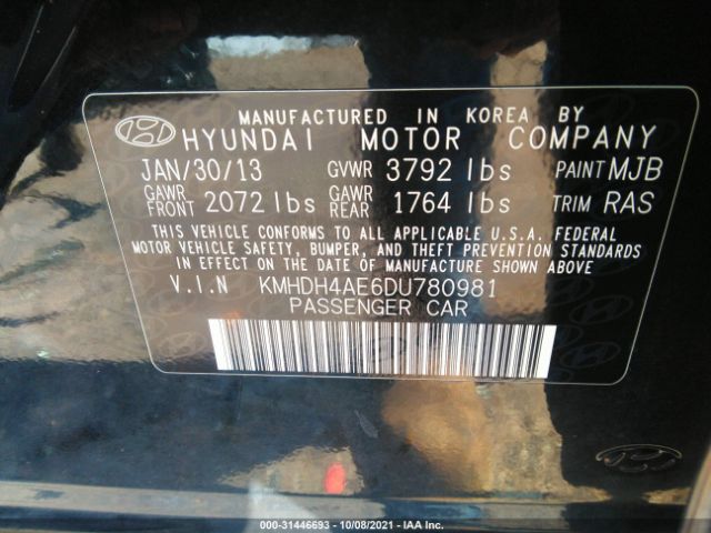 Photo 8 VIN: KMHDH4AE6DU780981 - HYUNDAI ELANTRA 