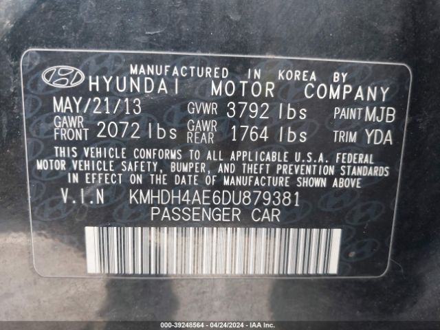 Photo 8 VIN: KMHDH4AE6DU879381 - HYUNDAI ELANTRA 