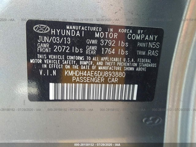 Photo 8 VIN: KMHDH4AE6DU893880 - HYUNDAI ELANTRA 