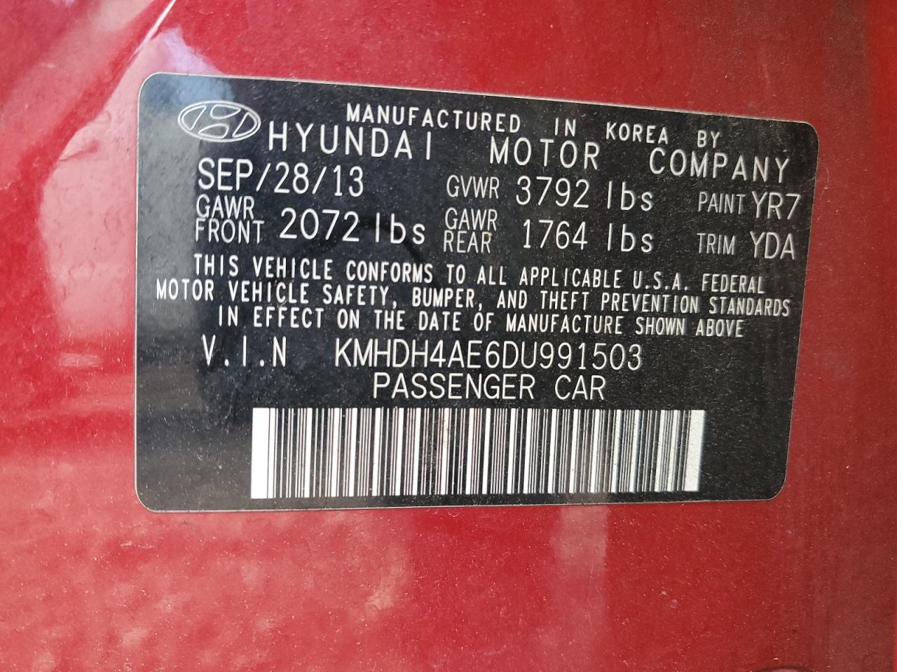 Photo 11 VIN: KMHDH4AE6DU991503 - HYUNDAI ELANTRA 