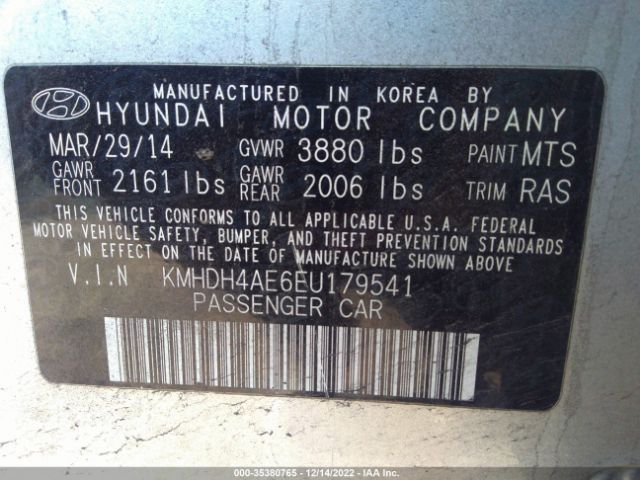 Photo 8 VIN: KMHDH4AE6EU179541 - HYUNDAI ELANTRA 