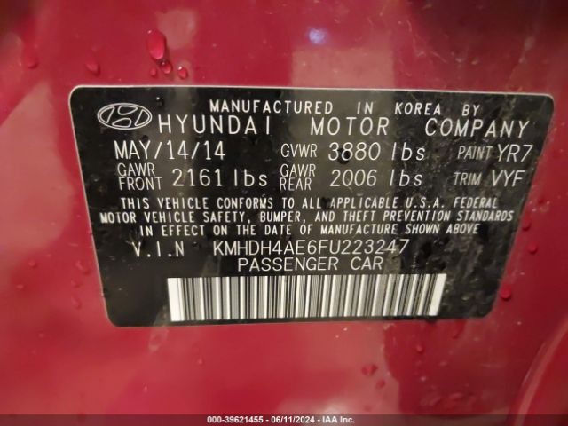 Photo 8 VIN: KMHDH4AE6FU223247 - HYUNDAI ELANTRA 