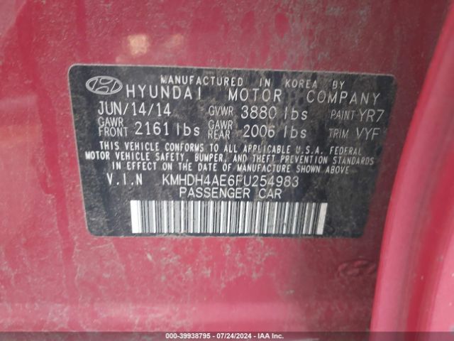 Photo 8 VIN: KMHDH4AE6FU254983 - HYUNDAI ELANTRA 