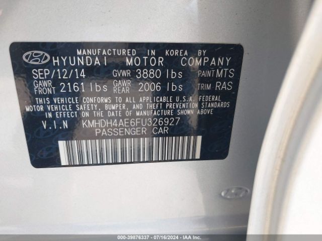 Photo 8 VIN: KMHDH4AE6FU326927 - HYUNDAI ELANTRA 