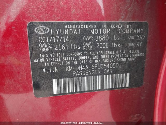 Photo 8 VIN: KMHDH4AE6FU354050 - HYUNDAI ELANTRA 