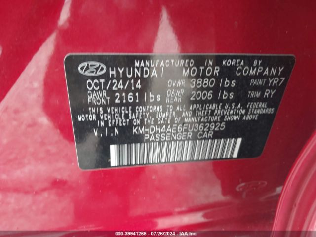 Photo 8 VIN: KMHDH4AE6FU362925 - HYUNDAI ELANTRA 