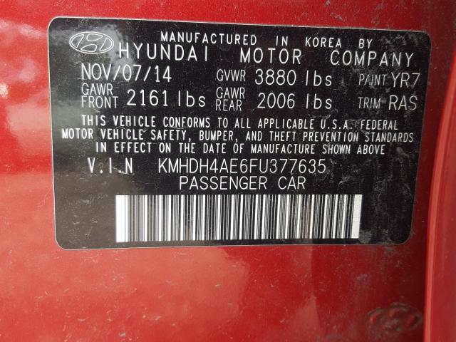 Photo 9 VIN: KMHDH4AE6FU377635 - HYUNDAI ELANTRA SE 