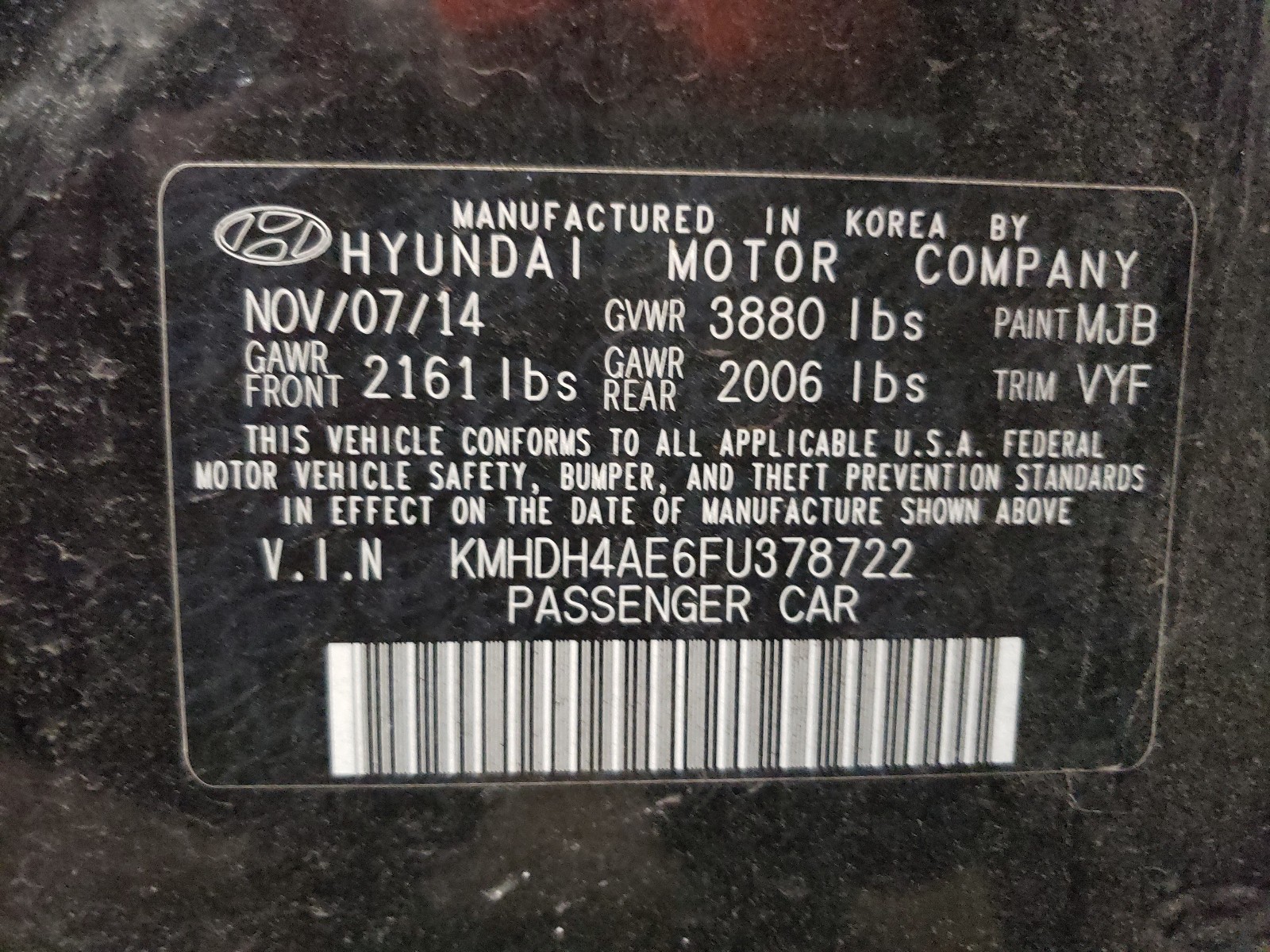 Photo 9 VIN: KMHDH4AE6FU378722 - HYUNDAI ELANTRA SE 