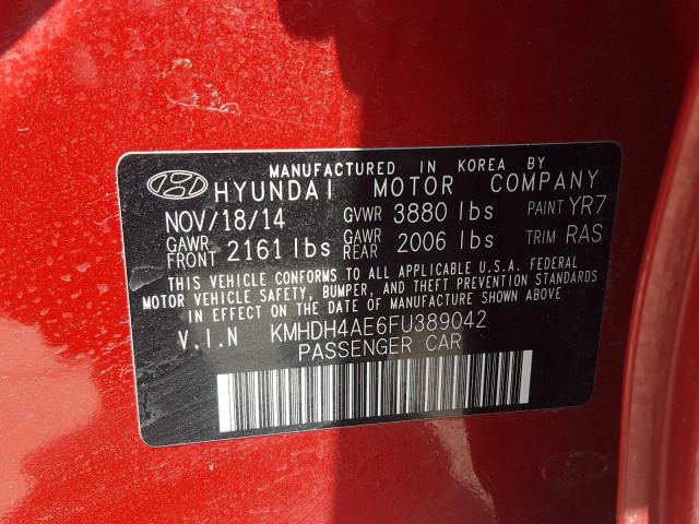 Photo 9 VIN: KMHDH4AE6FU389042 - HYUNDAI ELANTRA SE 