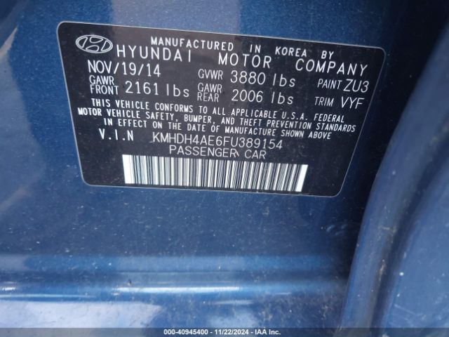 Photo 8 VIN: KMHDH4AE6FU389154 - HYUNDAI ELANTRA 