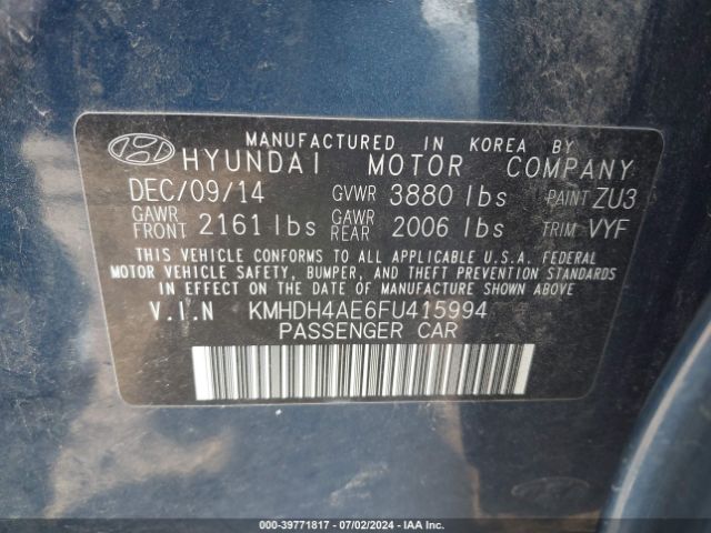 Photo 8 VIN: KMHDH4AE6FU415994 - HYUNDAI ELANTRA 