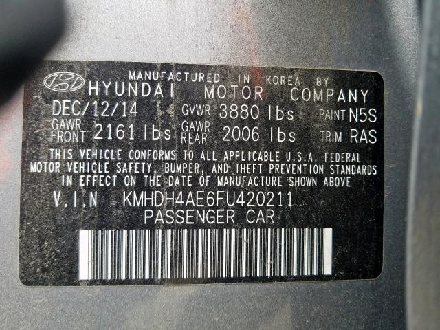 Photo 9 VIN: KMHDH4AE6FU420211 - HYUNDAI ELANTRA 