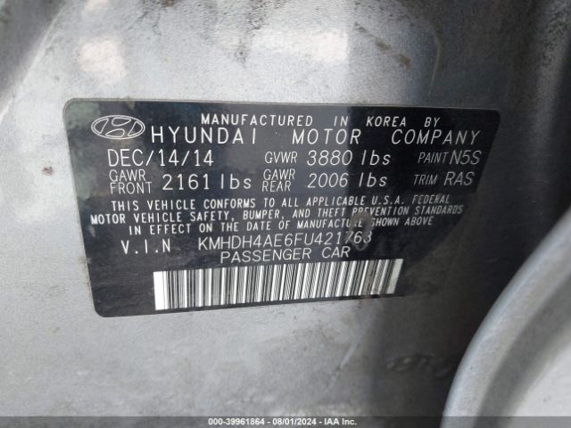 Photo 8 VIN: KMHDH4AE6FU421763 - HYUNDAI ELANTRA 