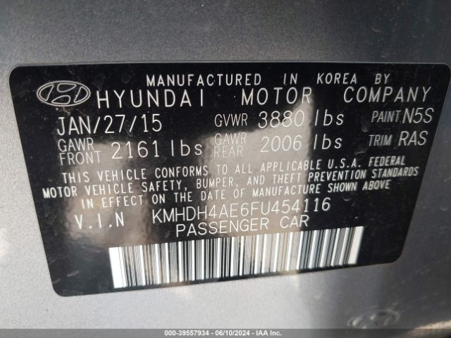 Photo 8 VIN: KMHDH4AE6FU454116 - HYUNDAI ELANTRA 