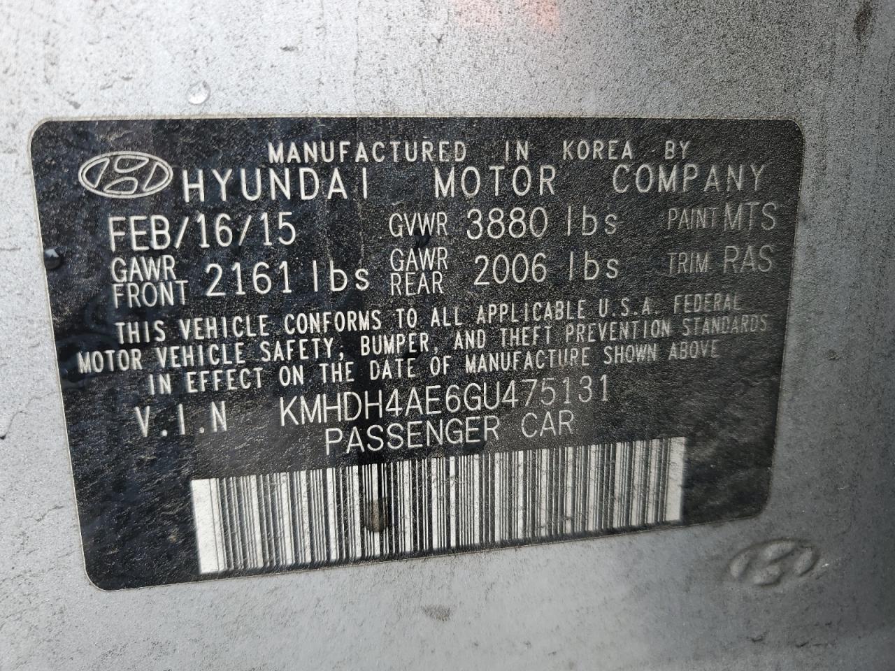 Photo 11 VIN: KMHDH4AE6GU475131 - HYUNDAI ELANTRA 