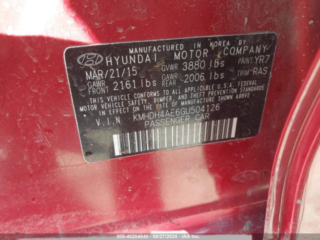 Photo 8 VIN: KMHDH4AE6GU504126 - HYUNDAI ELANTRA 