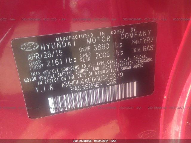 Photo 8 VIN: KMHDH4AE6GU543279 - HYUNDAI ELANTRA 