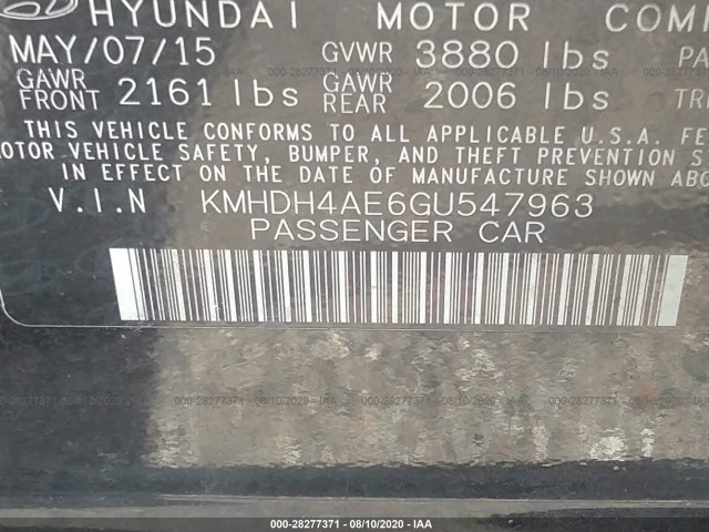 Photo 8 VIN: KMHDH4AE6GU547963 - HYUNDAI ELANTRA 