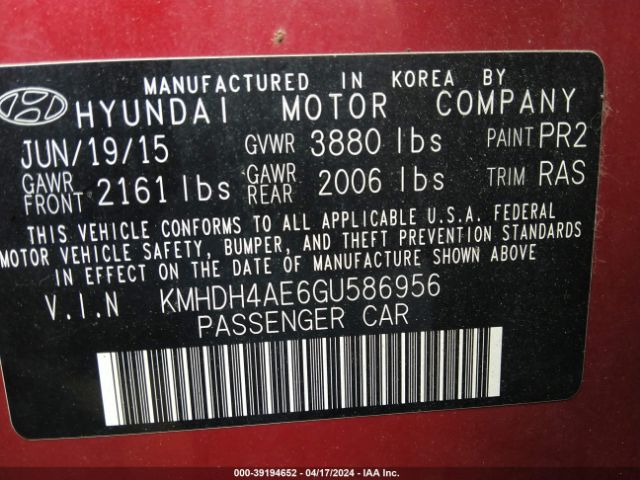 Photo 8 VIN: KMHDH4AE6GU586956 - HYUNDAI ELANTRA 