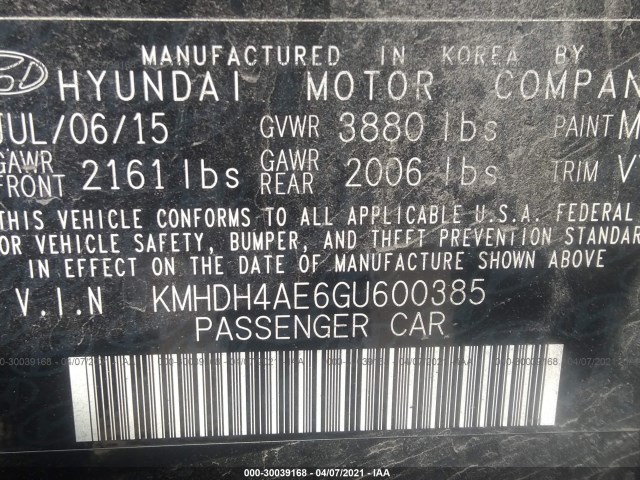 Photo 8 VIN: KMHDH4AE6GU600385 - HYUNDAI ELANTRA 