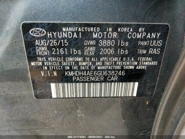 Photo 8 VIN: KMHDH4AE6GU638246 - HYUNDAI ELANTRA 