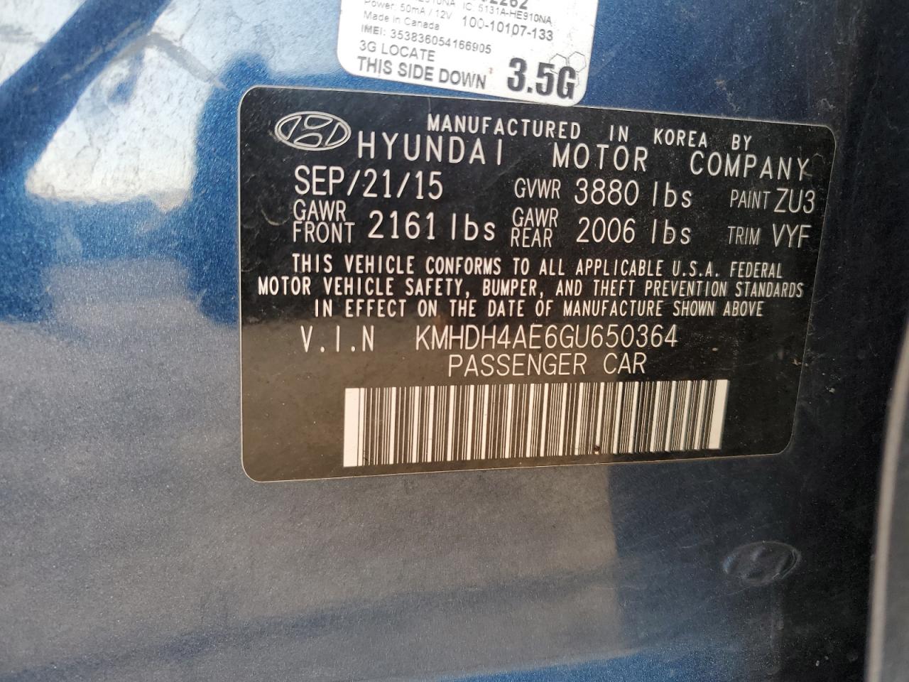 Photo 11 VIN: KMHDH4AE6GU650364 - HYUNDAI ELANTRA 