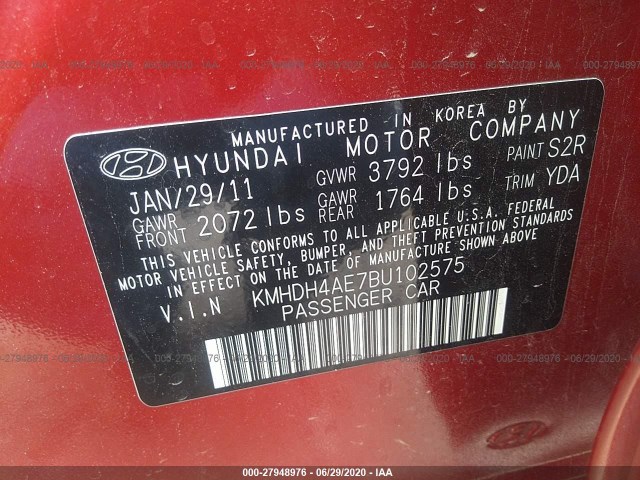 Photo 8 VIN: KMHDH4AE7BU102575 - HYUNDAI ELANTRA 