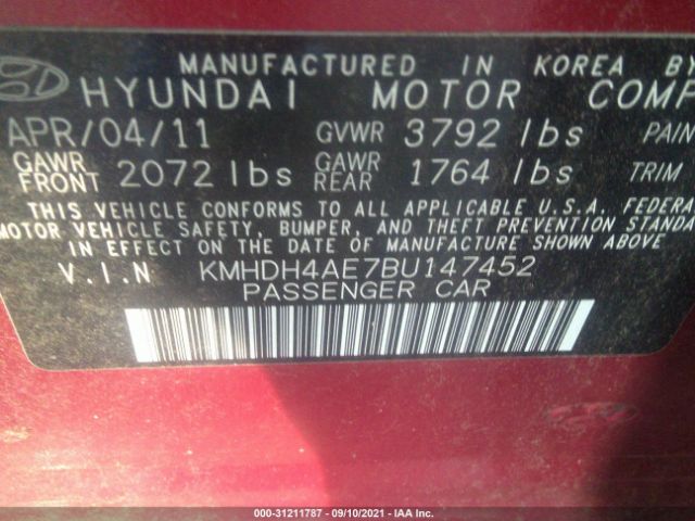 Photo 8 VIN: KMHDH4AE7BU147452 - HYUNDAI ELANTRA 