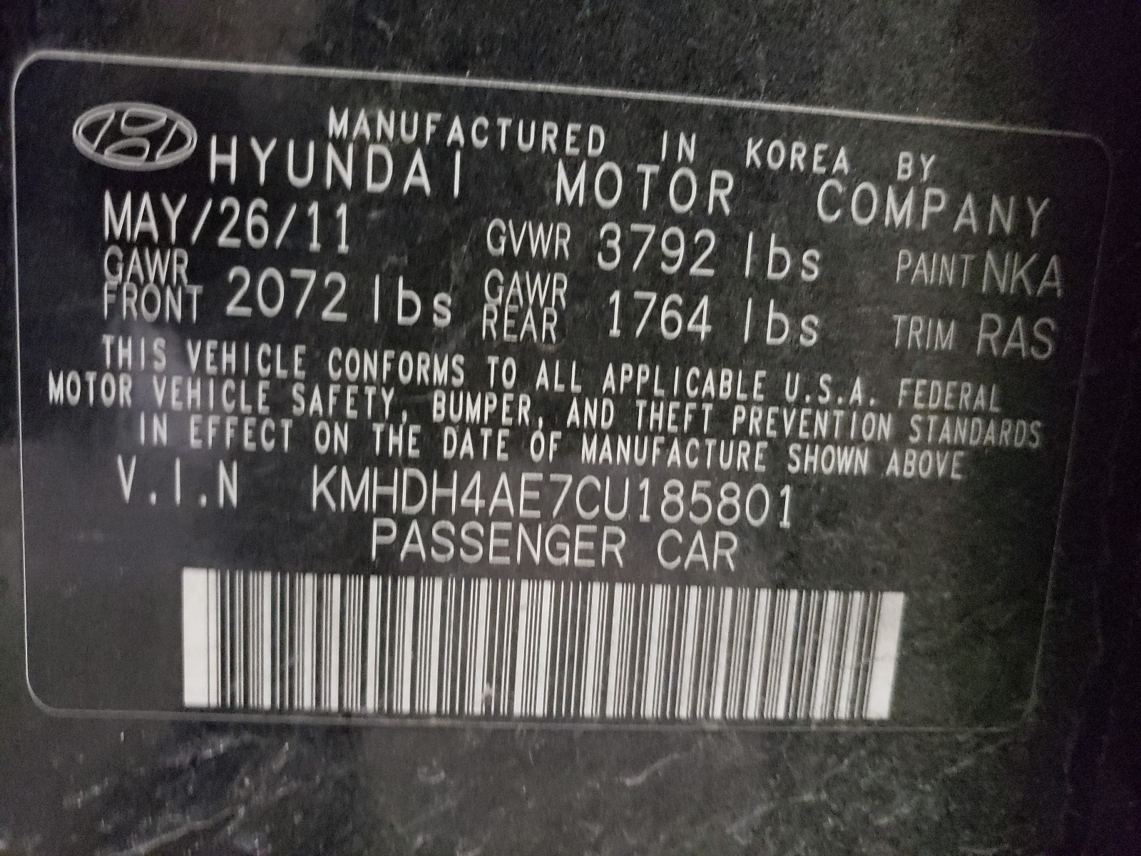 Photo 9 VIN: KMHDH4AE7CU185801 - HYUNDAI ELANTRA GL 