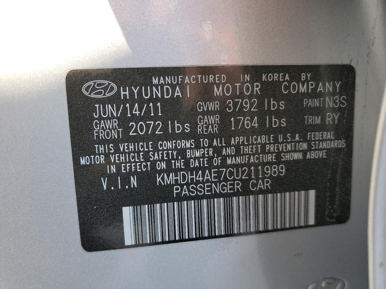 Photo 11 VIN: KMHDH4AE7CU211989 - HYUNDAI ELANTRA 