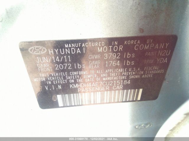 Photo 8 VIN: KMHDH4AE7CU215184 - HYUNDAI ELANTRA 