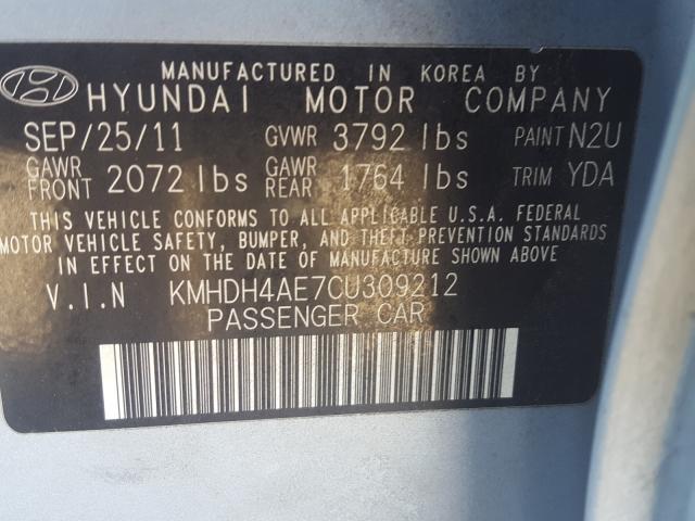 Photo 9 VIN: KMHDH4AE7CU309212 - HYUNDAI ELANTRA GL 