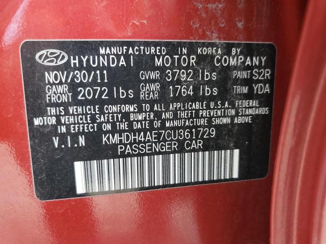 Photo 11 VIN: KMHDH4AE7CU361729 - HYUNDAI ELANTRA 