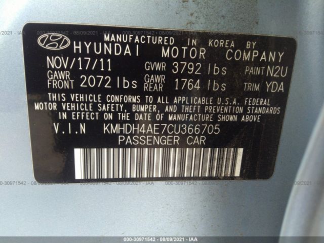 Photo 8 VIN: KMHDH4AE7CU366705 - HYUNDAI ELANTRA 